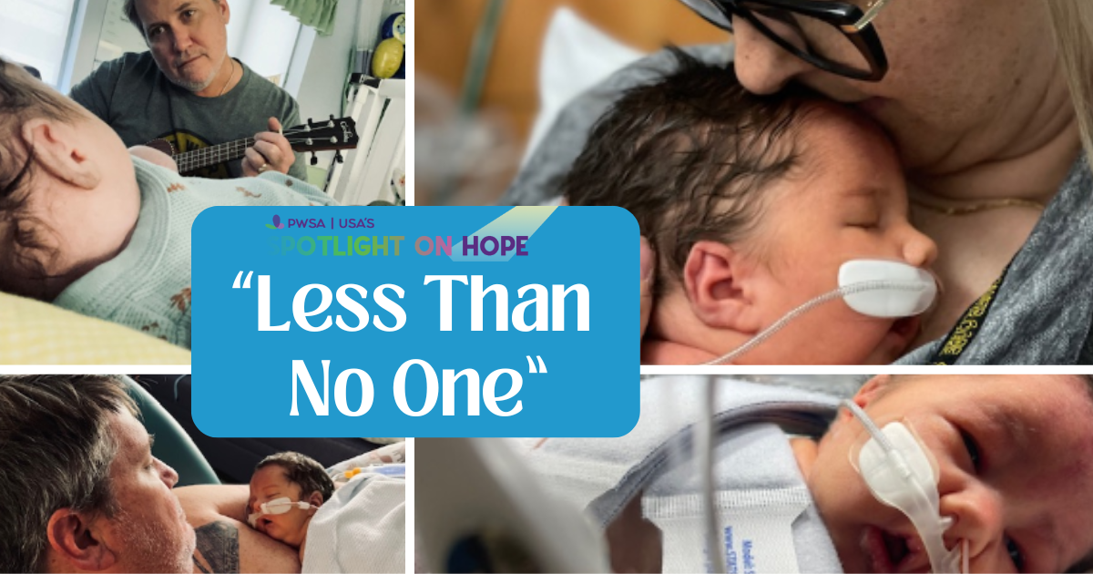 photo collage of a newborn with Prader-Willi Syndrome in the NICU