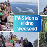 Photo collage of moms of individuals with Prader-Willi syndrome posing at various places along their hike