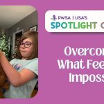 a young girl with Prader-Willi Syndrome sets her doll on a play potty