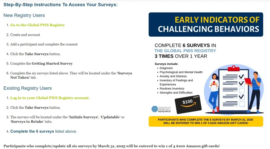 How top join and participate in the Global PWS Registry for Prader-Willi syndrome